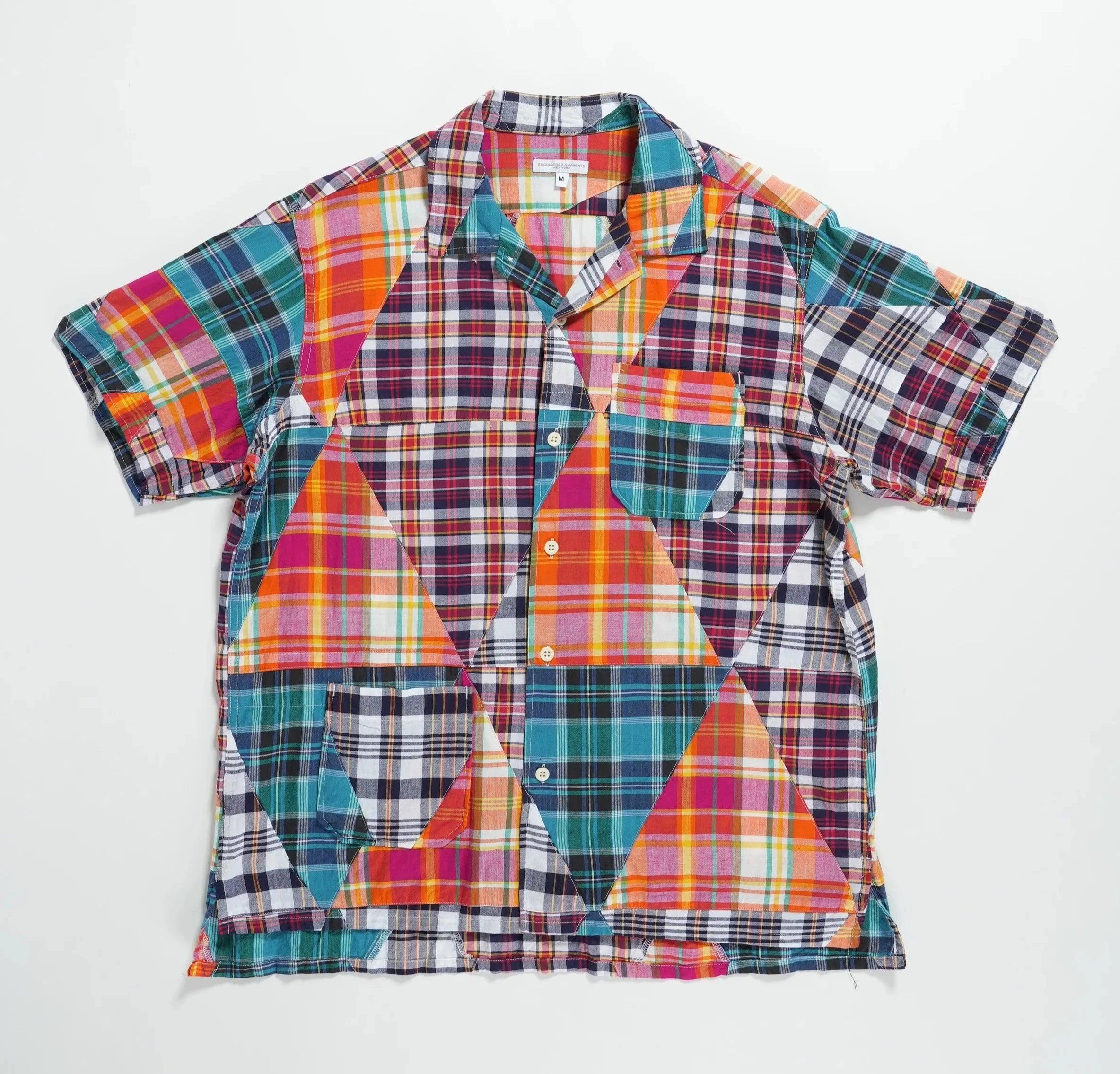 Engineered Garments - Camp Shirt - Multi Color Triangle Patchwork Madras Dynamic Men's High Dynamic Men's High