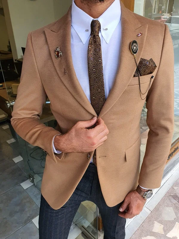 Verno Beige Slim Fit Wool Blazer Coat Trendy Men's Scandinavian Trendy Men's Scandinavian