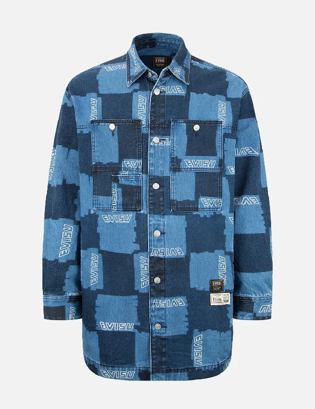 Allover Check Pattern Print Denim Shirt Jacket Trendy Men's Scandinavian Trendy Men's Scandinavian