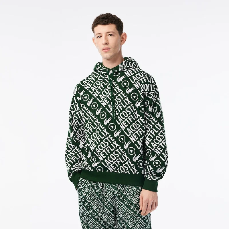 Men's Lacoste x Netflix Loose Fit Organic Cotton Sweatshirt Green/White Tough Men's Military Tough Men's Military