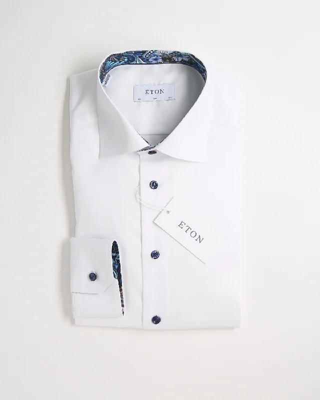 White Floral Effect Signature Twill Slim Shirt Earthy Men's Sustainable  Earthy Men's Sustainable 