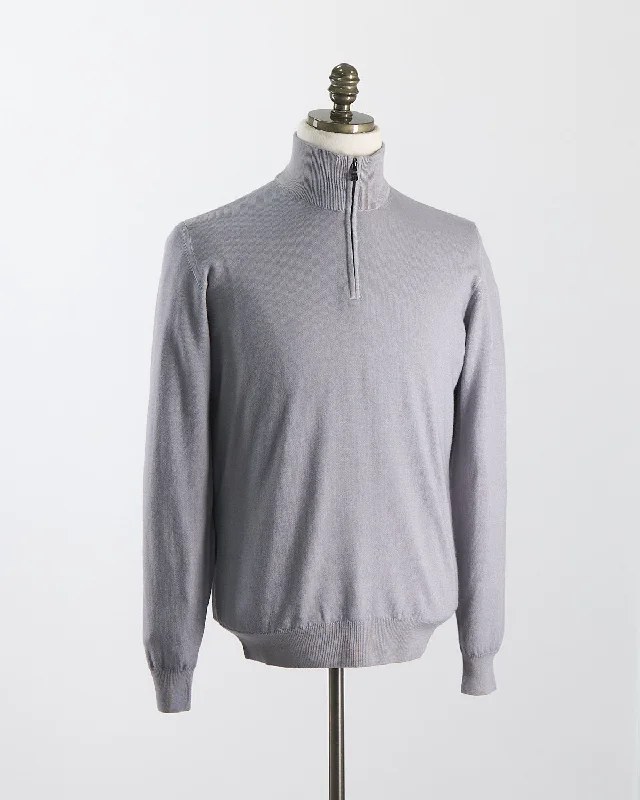 Silver 12 Gauge Quarter Zip Frosted Garment Dyed Wool Sweater Relaxed Men's Australian  Relaxed Men's Australian 