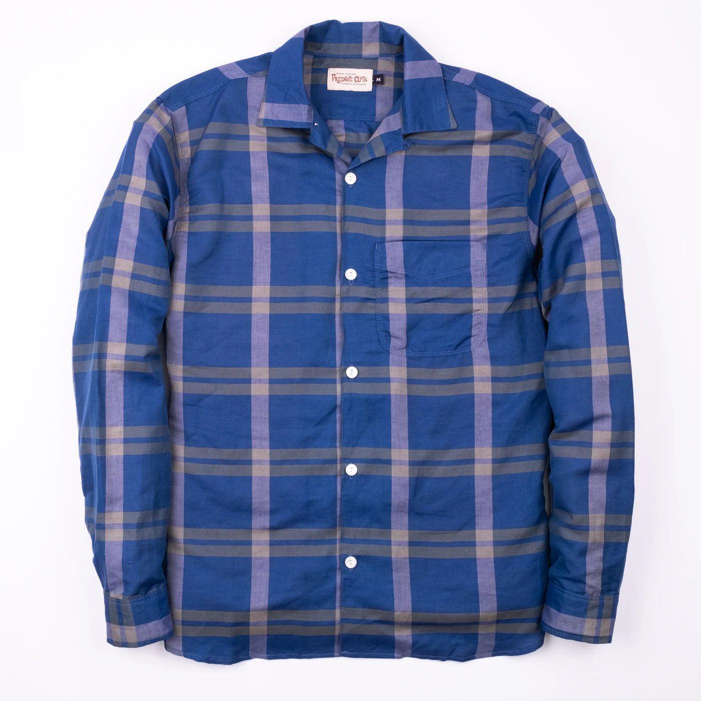 Freenote Cloth - Hawaiian LS Anchorage Blue Plaid Traditional Men's Wool Traditional Men's Wool