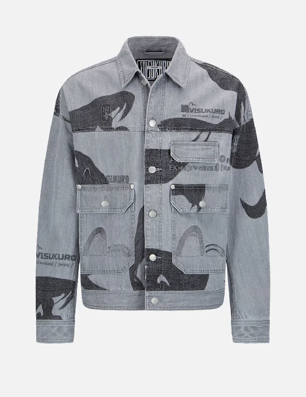 Brushstroke Kanji and Multi-Logo Denim Jacket Refined Men's European Refined Men's European