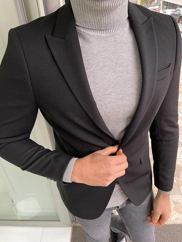 Bojoni Morris Black Slim Fit Wool Blazer Hip Men's Retro Hip Men's Retro