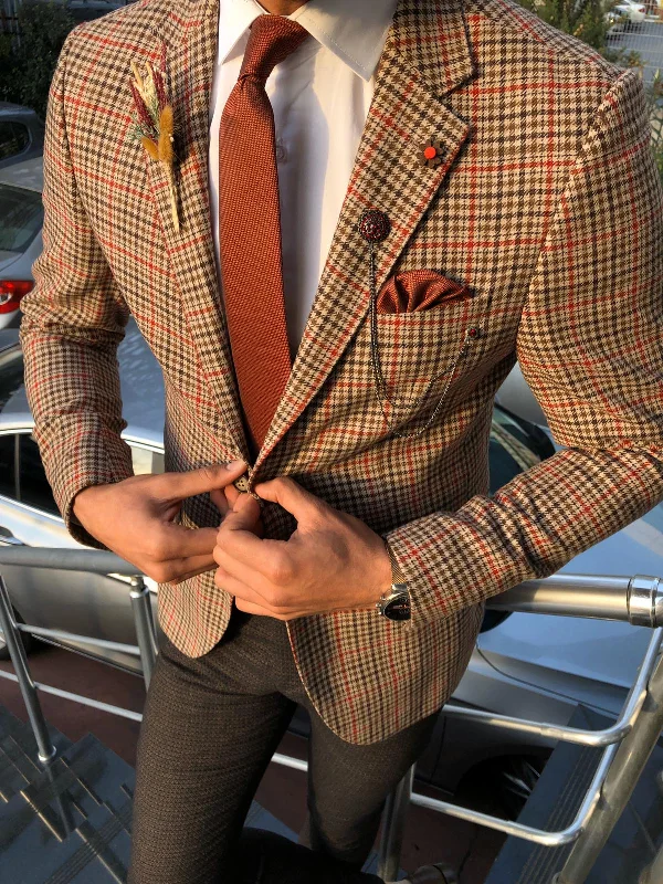 Dandalosh Slim-Fit Plaid Wool Jacket Beige Unique Men's Patch Unique Men's Patch