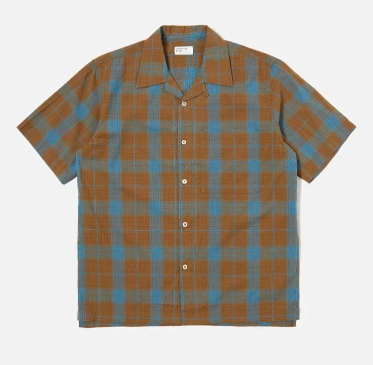 Universal Works - Camp Shirt In Sea/Sand Taki Check Refined Men's European Refined Men's European