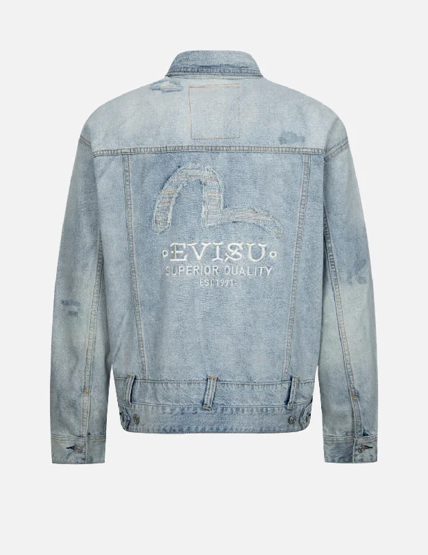 Distressed Seagull Deconstructed Loose Fit Denim Jacket Cool Men's Distressed Cool Men's Distressed