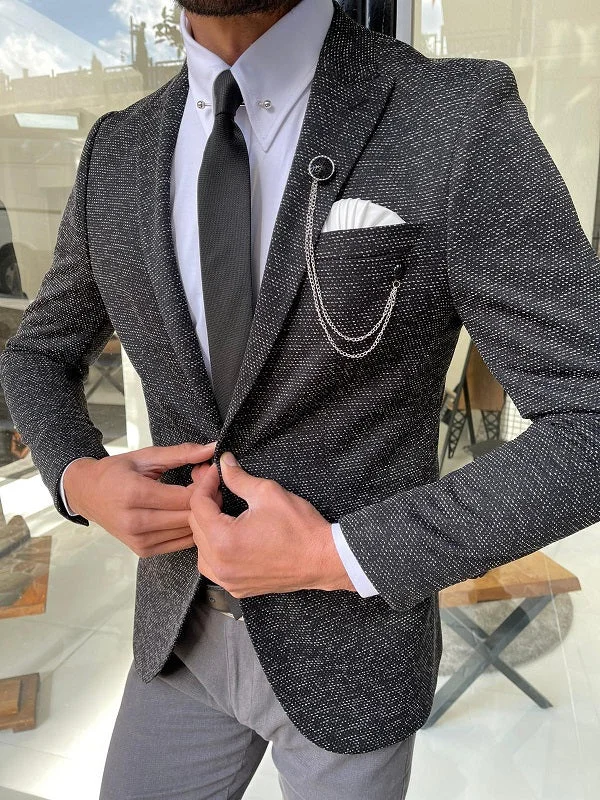 Lorelli Dark Gray Slim Fit Peak Lapel Wool Blazer Laid Laid