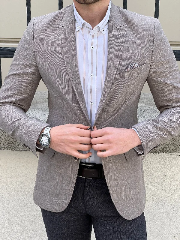 Bojoni Montebello Slim Fit High Quality Self-Patterned Beige Blazer Trendy Men's Scandinavian Trendy Men's Scandinavian