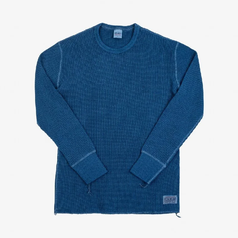 Iron Heart - Waffle Knit Long Sleeved Crew Neck Thermal Top - Indigo Dyed Practical Men's Quick Practical Men's Quick