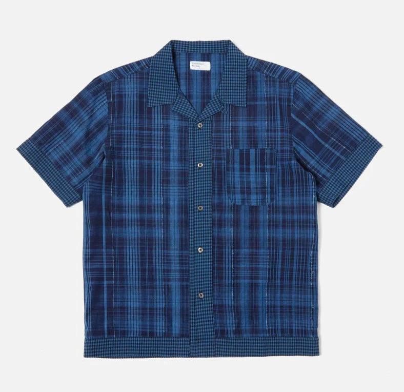 Universal Works - Border Road Shirt In Indigo Raw/Gingham Mix Cozy Men's Winter Cozy Men's Winter