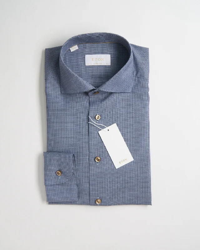 Blue Houndstooth Merino Wool Contemporary Shirt Refined Men's Classic  Refined Men's Classic 