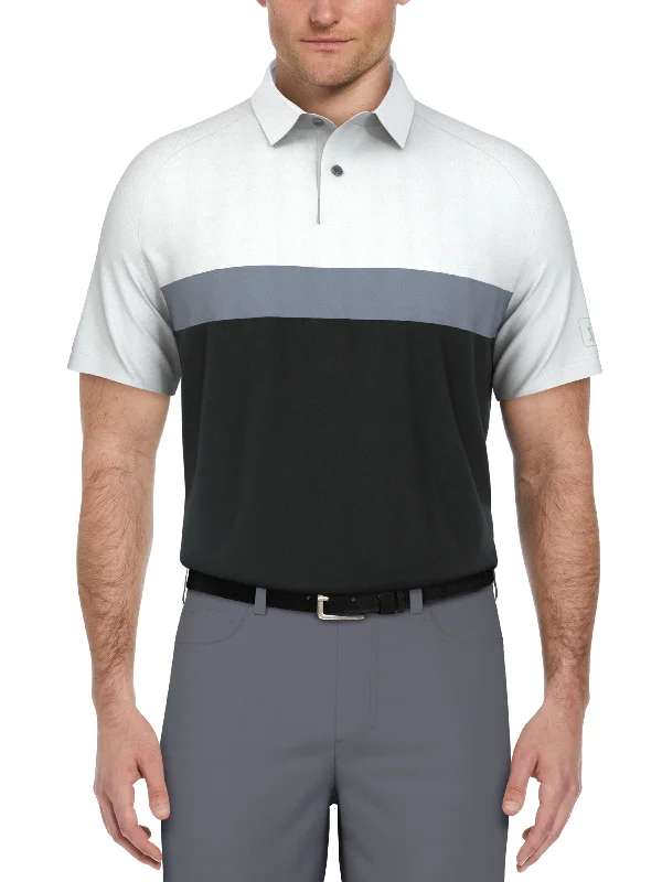 Men's Textured Color Block Golf Polo Traditional Men's Country Traditional Men's Country