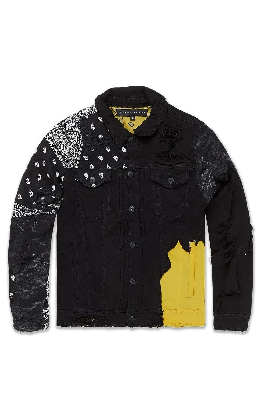 Big Men's Paisley Denim Trucker Jacket (Pollen) Cozy Men's Winter Cozy Men's Winter