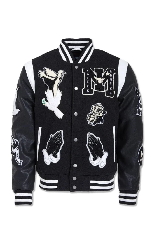 Big Men's Fallen Angels Varsity Jacket (Black) Trendy Men's Scandinavian Trendy Men's Scandinavian