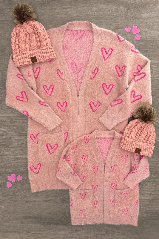 Mom & Me - Pink Heart Cardigan Traditional Men's Country