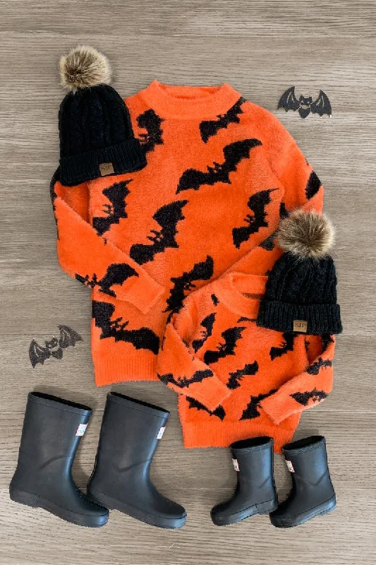 Mom & Me - Orange Bat Sweater Edgy Men's Punk