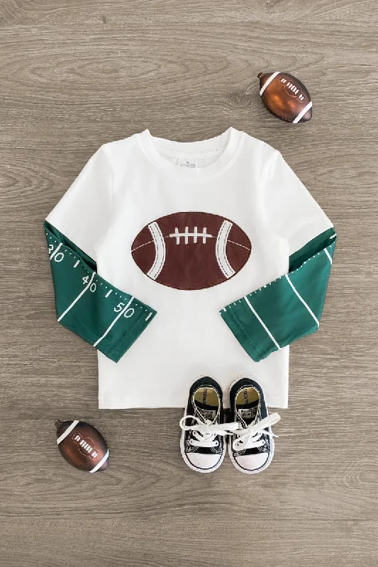 White Football Long Sleeve T-Shirt Trendy Men's Bucket