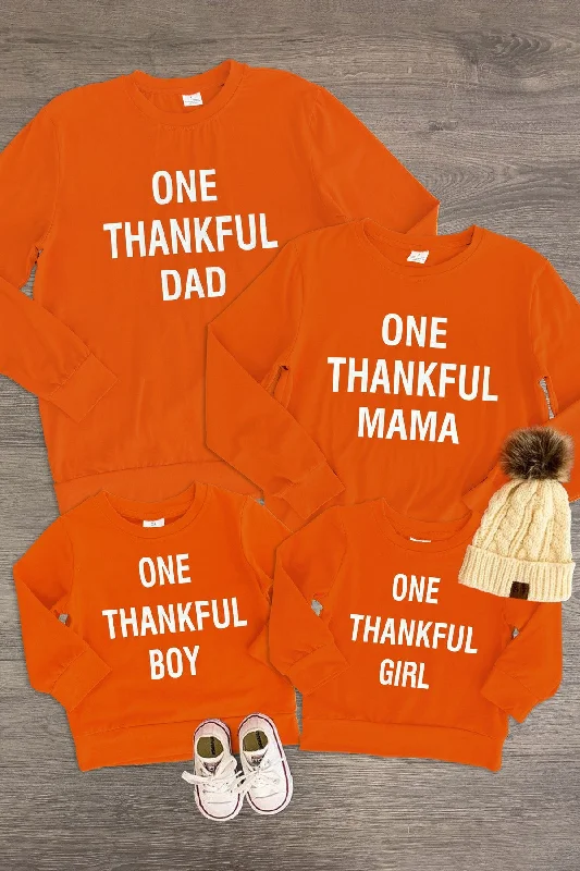 "One Thankful Mama, Dad, Girl, Boy" Family Tops Laid