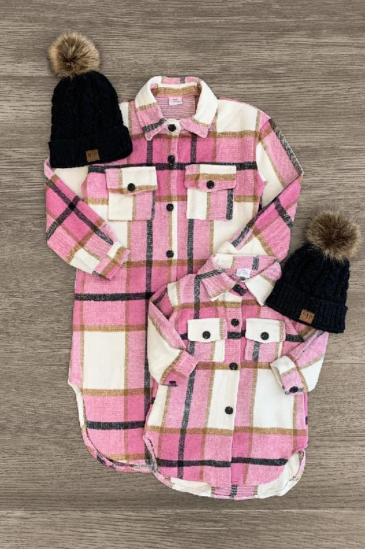 Mom & Me - Pink Plaid Long Flannel Shacket Beach