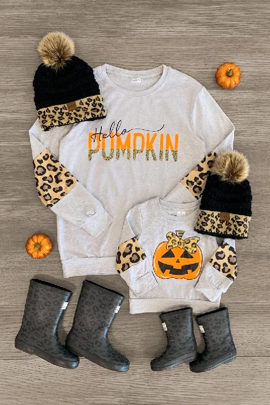 Mom & Me - "Hello Pumpkin" Gray Cheetah Top Lumberjack