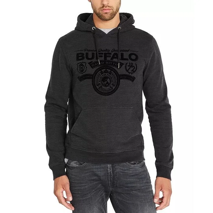 Buffalo David Bitton Men's Fiband Fleece Logo Hoodie Charcoal Size Medium Masculine Men's Thick Masculine Men's Thick