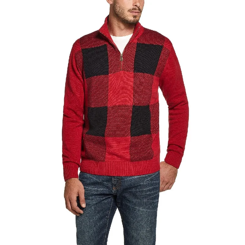 Weatherproof Vintage Men's Quarter-Zip Buffalo Sweater Red Size L Modern Men's Tech Modern Men's Tech