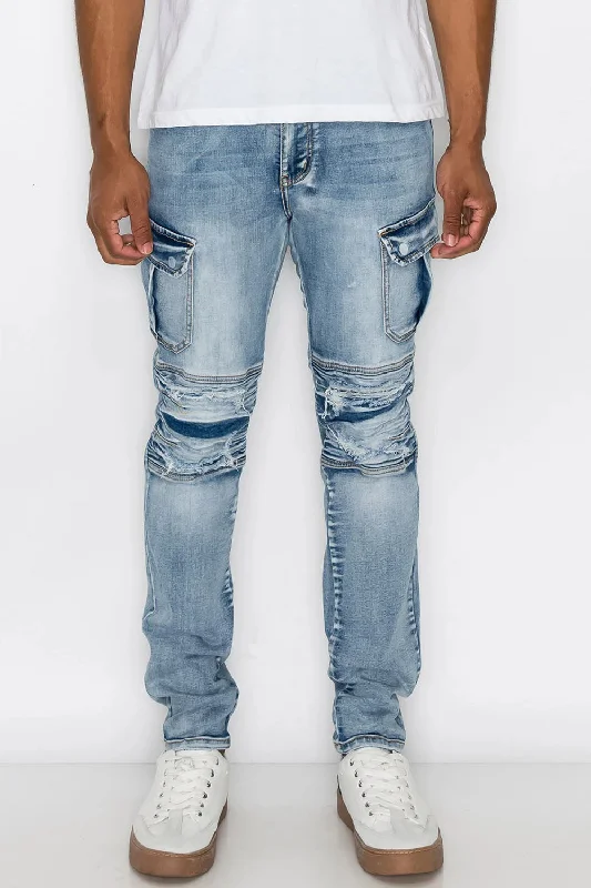 Biker Cargo Denim Jeans Rugged Men's Outdoor  Rugged Men's Outdoor 