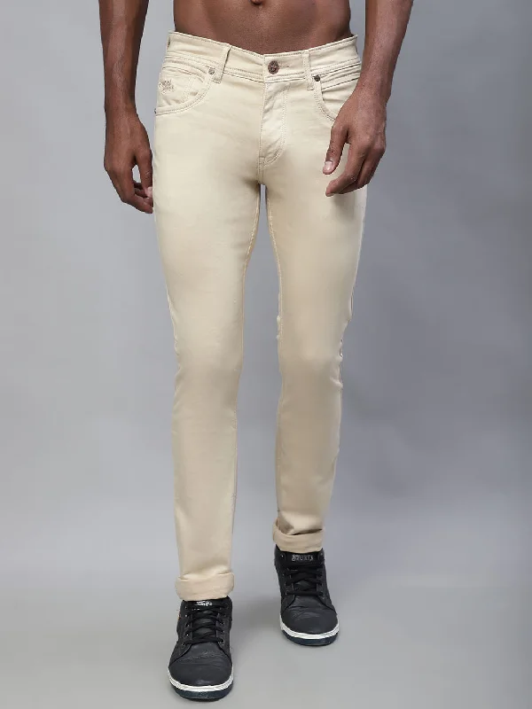 Men's Ultra Narrow fit No Fade Beige  Jeans Refined Men's European Refined Men's European