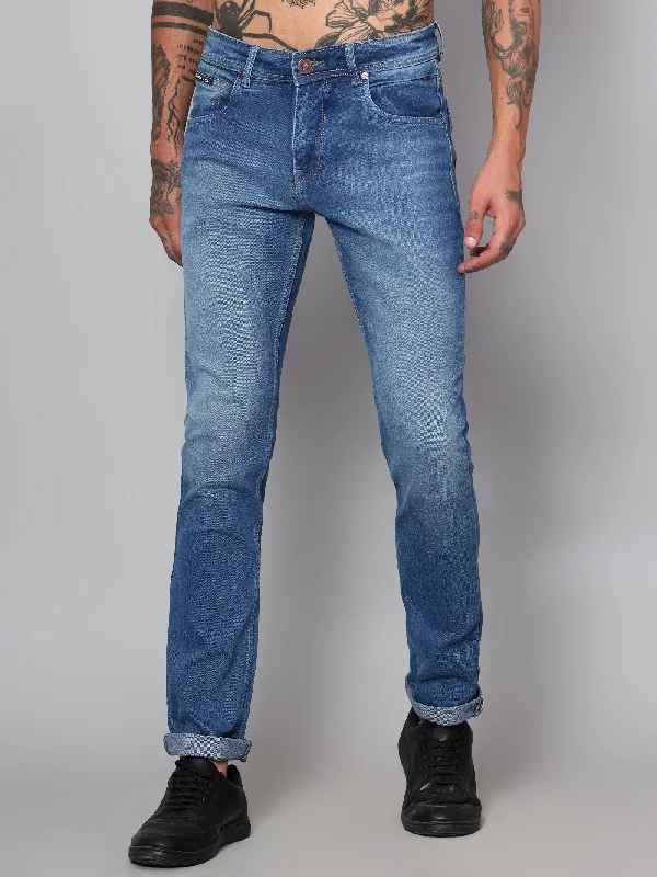 Men's Ultra Narrow fit Medium Fade Medium Blue  Jeans Athletic Men's High Athletic Men's High