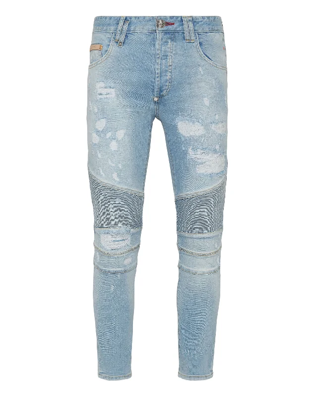 Denim Trousers Skinny Biker Fit Studs Street Street