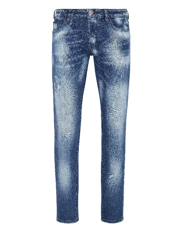 Denim Trousers Super Straight Cut Destroyed Refined Men's European Refined Men's European