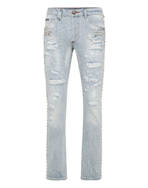 Denim Trousers Super Straight Cut Fit Studs Artistic Men's Avant Artistic Men's Avant