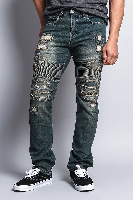 Destroyed Slim Fit Biker Jeans Unique Men's Patch Unique Men's Patch