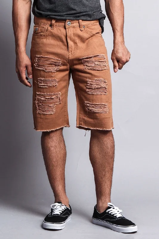 Distressed Colored Denim Shorts Sleek Men's Contemporary  Sleek Men's Contemporary 