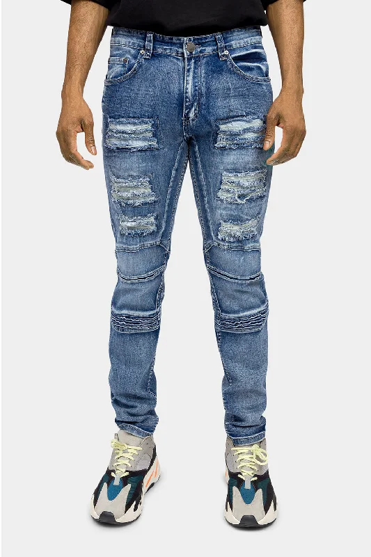 Distressed Moto Biker Denim Jeans Dapper Men's 1920S Dapper Men's 1920S