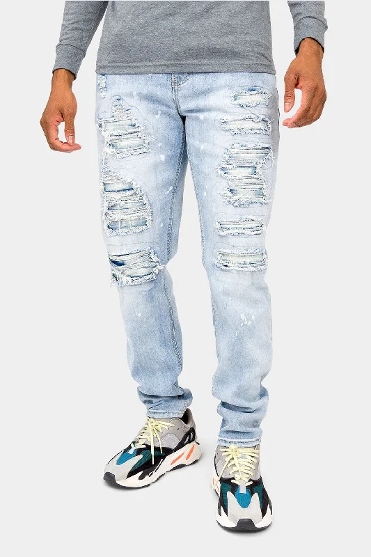 Distressed Paint Splattered Faded Jeans Preppy Men's College Preppy Men's College