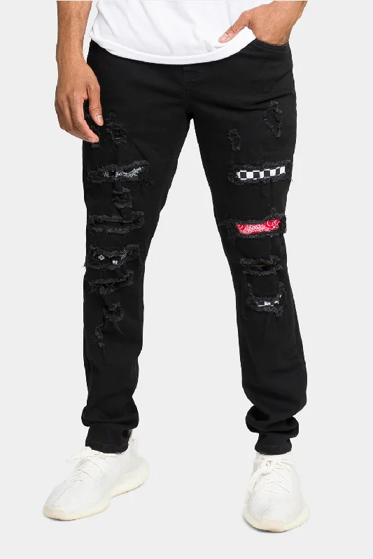 Distressed Patterned Patchwork Denim Jeans Elegant Men's Formal  Elegant Men's Formal 