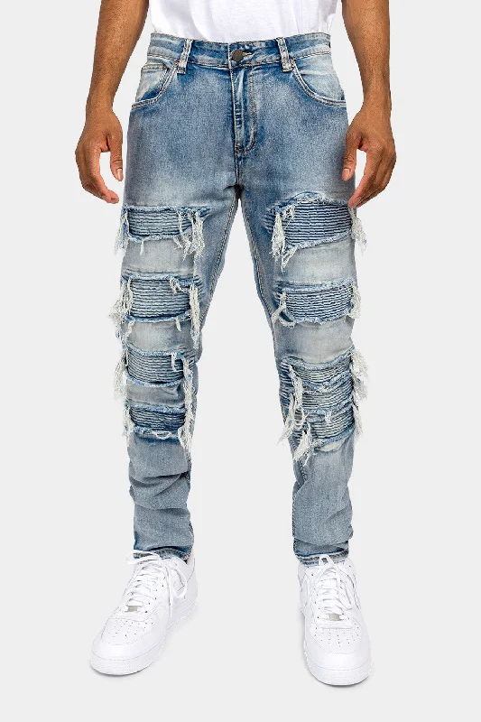 Distressed Ripped Moto Biker Denim Jeans Hip Men's Urban Hip Men's Urban