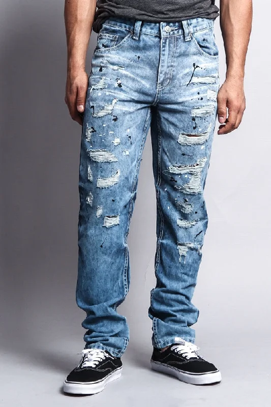 Distressed Wash Slim Jeans Sporty Men's Tennis Sporty Men's Tennis