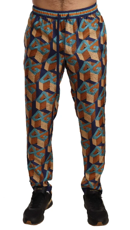 Dolce & Gabbana Elegant Silk Jogger Pants with Vibrant Men's Print Lumberjack Lumberjack