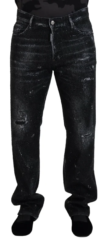 Dsqua²  Crystal Embellished Tatte blue Men's Jeans Modern Men's Tech Modern Men's Tech