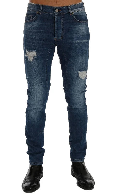 Frankie Morello Chic Slim Fit  Distressed Men's Jeans Casual Men's Japanese  Casual Men's Japanese 