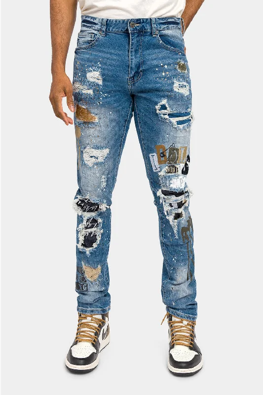 Idols Punk Denim Jeans Sleek Men's Contemporary  Sleek Men's Contemporary 