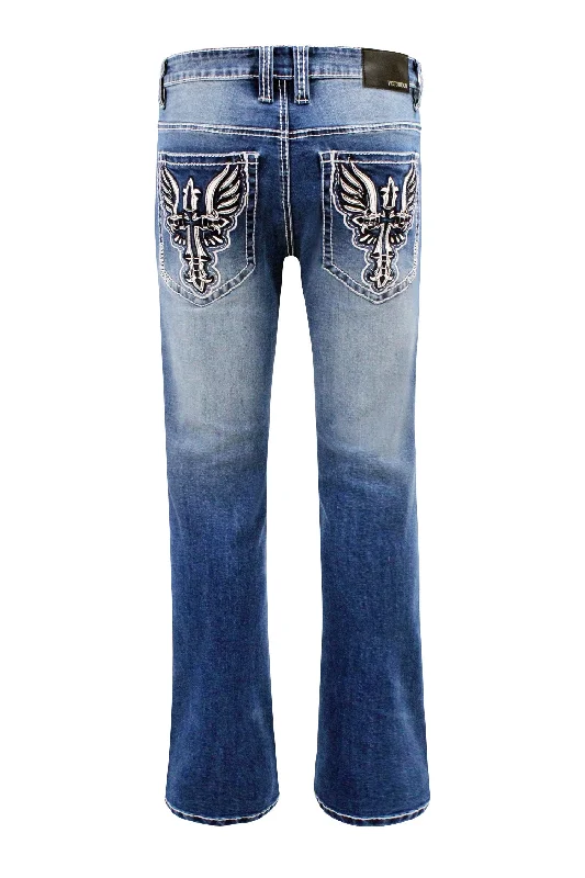 Men's Bootcut Cross Embroidery Denim Jeans Practical Men's Quick Practical Men's Quick