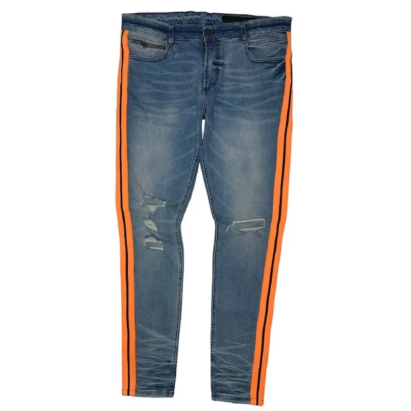 Men's Cedric Denim Jean In Blue/orange Trendy Men's Scandinavian Trendy Men's Scandinavian