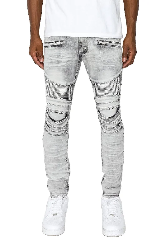 Men's Creased Biker Denim Jeans (New Coloway) Monochromatic All Monochromatic All