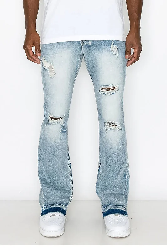 Men's Essential Distressed Light Washed Flared Denim Jeans Tough Men's Military Tough Men's Military