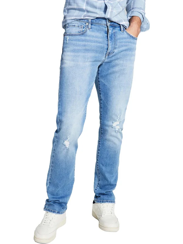 Mens Mid-Rise Distressed Slim Jeans Athletic Men's High Athletic Men's High